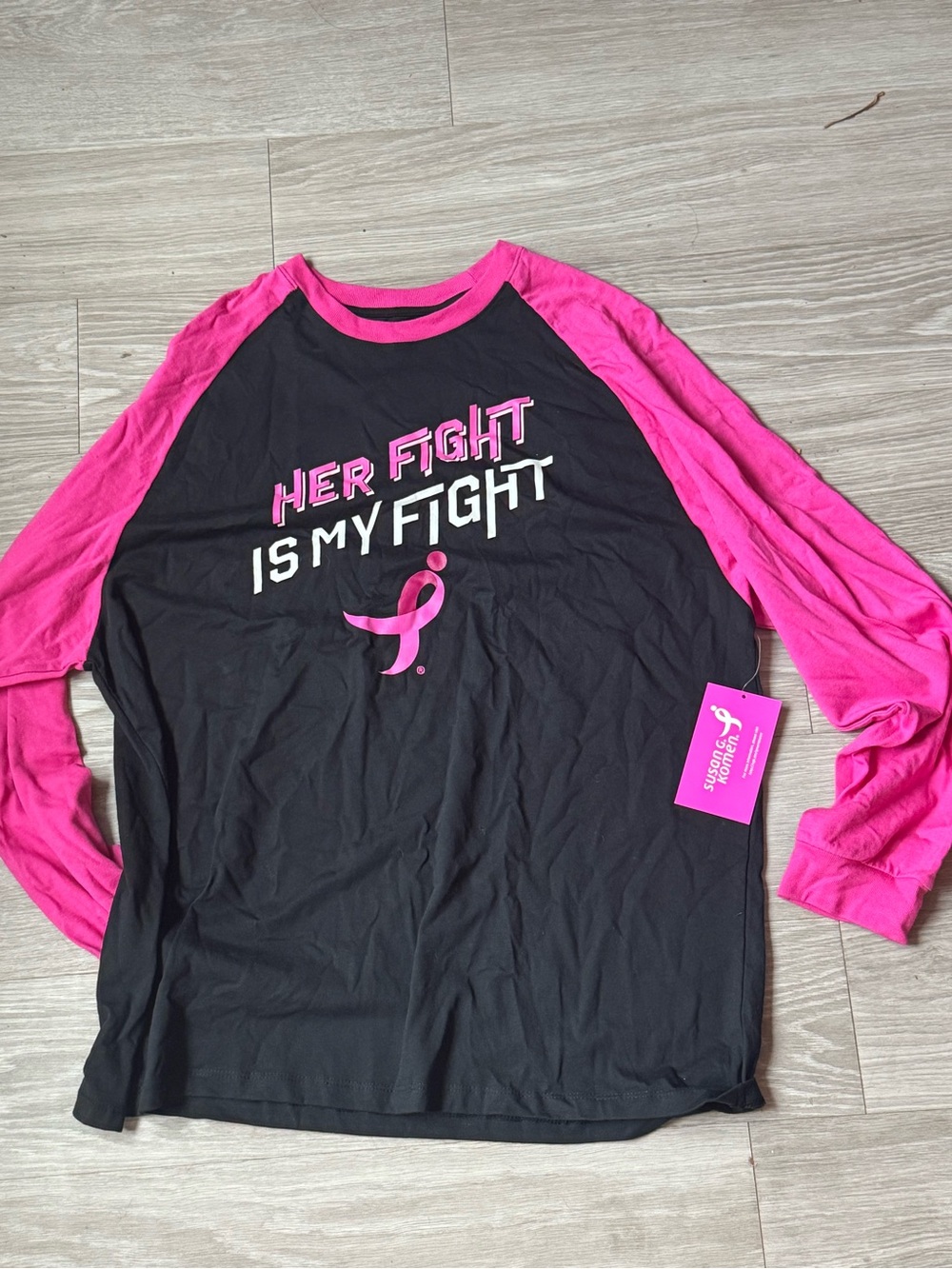 Supportive Black & Pink Raglan Long Sleeve Tee